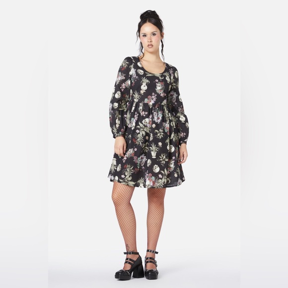 Dangerfield Memento Mori skull floral midi Dress NWT Sz.12 Whimsigoth punk goth - Picture 2 of 10